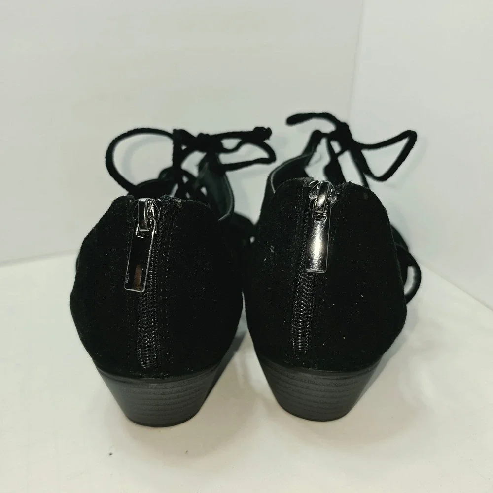 Catherines Good Soles Black Faux Suede Lace Up Gladiator Wedge Sandals Womens 9M
